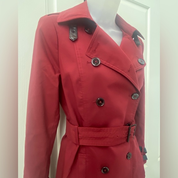 White House Black Market Burgundy Double-Breasted Trench Coat Sz XS - Picture 3 of 4